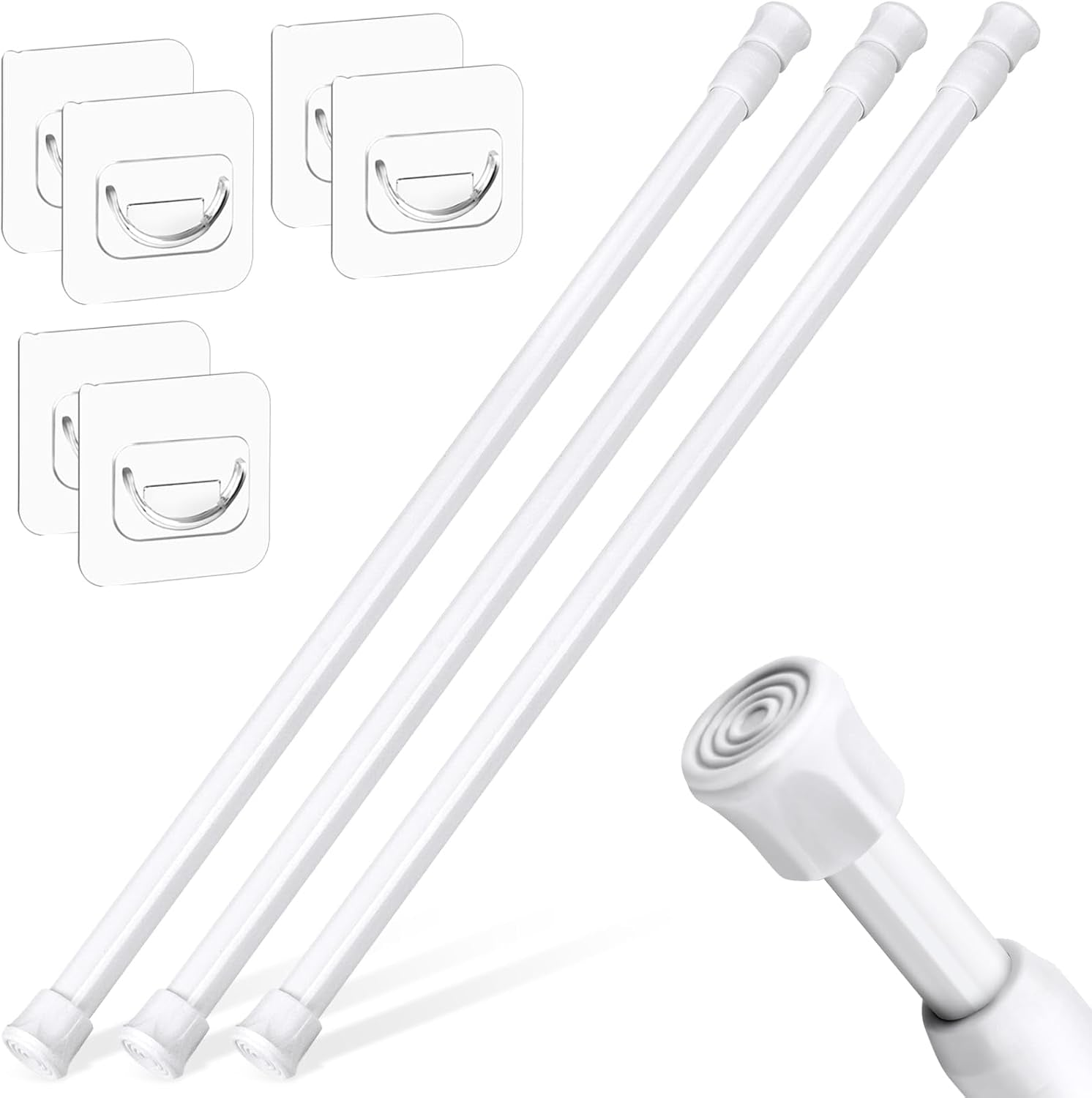 3 Pack Tension Rods 18-28 Inch with 6 Pack Pole Sockets, Tension Curtain Rod Adjustable No Drilling, Small Curtain Rod Adjustable, Curtain Tension Rod for Windows, Cupboard, and Wardrobe