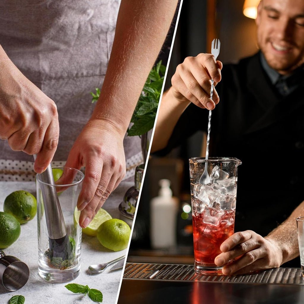 10" & 8" Cocktail Muddlers, Stainless Steel Muddler with 3 Pcs 10 Inch Mixing Spoon for Lemonade Mojitos Fruit Drinks