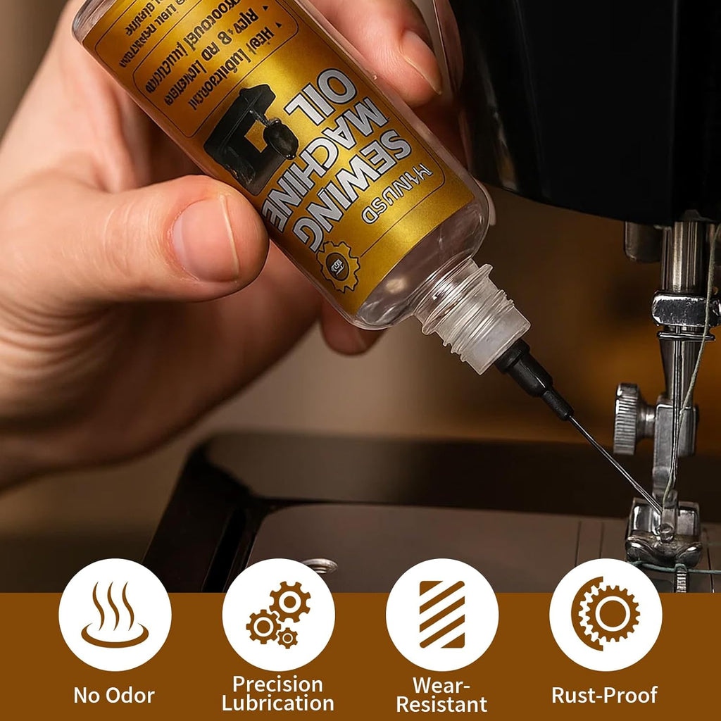 2OZ Sewing Machine Oil, 4Pcs Sewing Machine Accessories Lubricant Kit for Moving Parts of Manual or Electric Sewing Machines with Needle Tip, Double Head Brush and Towel, Clear Light Machine Oil