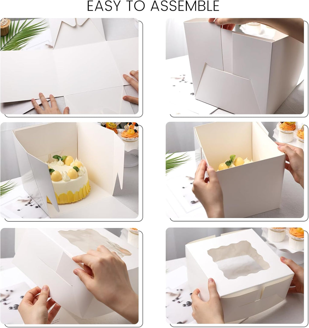 2PCS Cake Boxes with Window, 8 X 8 X 8 Inches White Bakery Boxes Square Cardboard Cake Containers for Birthday Party Wedding…