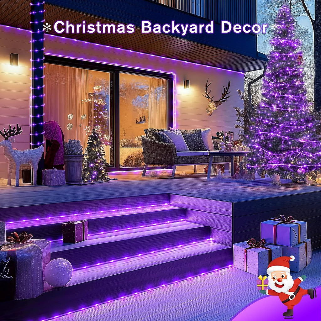 200 LED Purple Christmas Lights Plug In, 66 FT Indoor Outdoor Purple Rope Lights for outside Halloween Decorations Garden Patio Christmas Tree