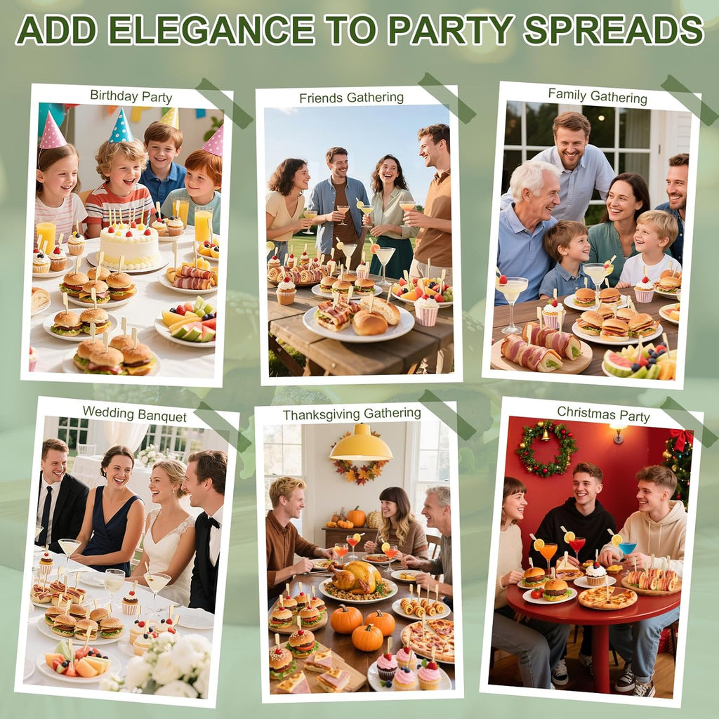 200 Cocktail Picks, 3.5 in Small Bamboo Skewers for Appetizers, Cupcake Topper Sticks, Flat Paddle Wood Fancy Toothpicks for Appetizers Drinks Food Sandwich Fruit Charcuterie Boards Accessories Party