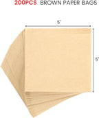200 Pcs Double Open Pretzel Bags, 5" X 5" Grease-Resistant Brown Sandwich Paper Bags Paper for Oily Snack Pretzels Cookies