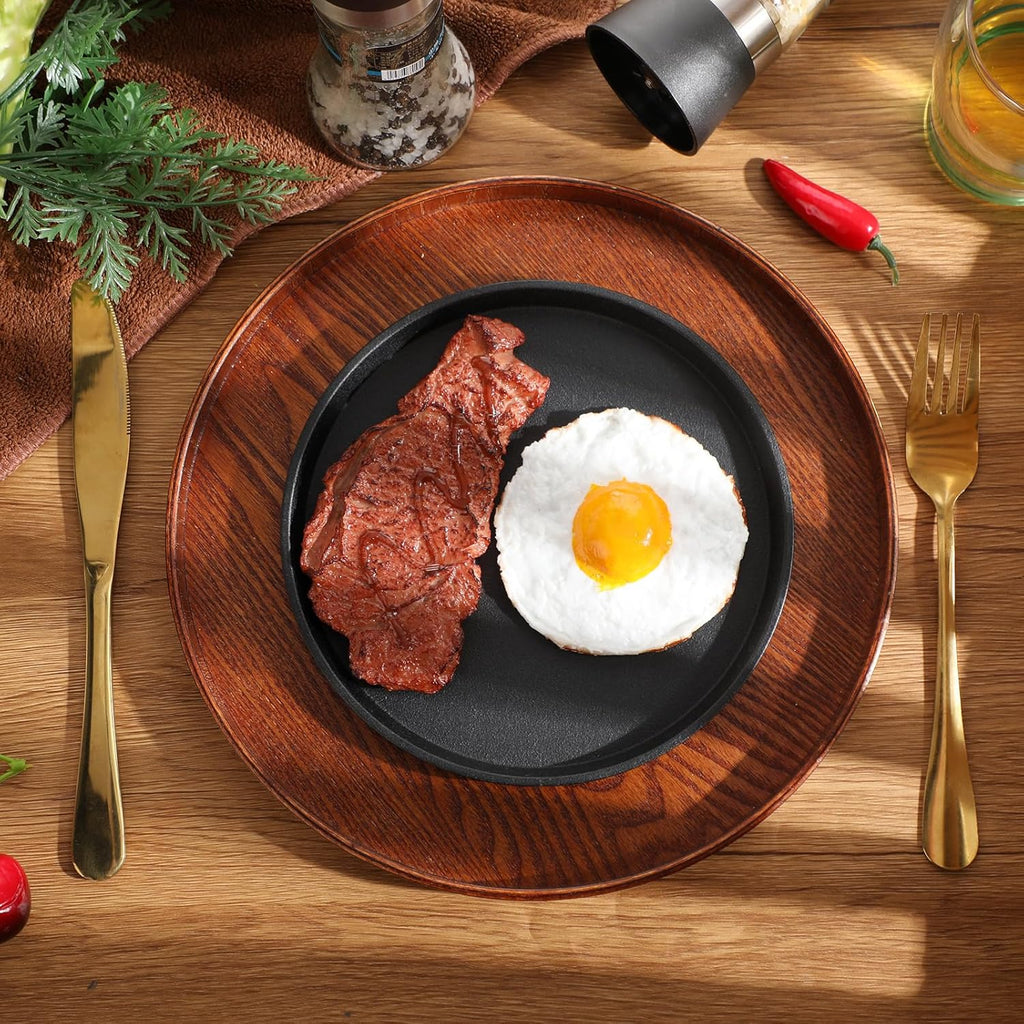 2 Pcs Small Cast Iron Griddle Pan 7.5'' round Cast Iron Pizza Pan Camping Skillets Mini Carbon Steel Griddle for BBQ Cooking, Baking, Grilling, Frying, in the Oven, on the Stove or Grill, Black