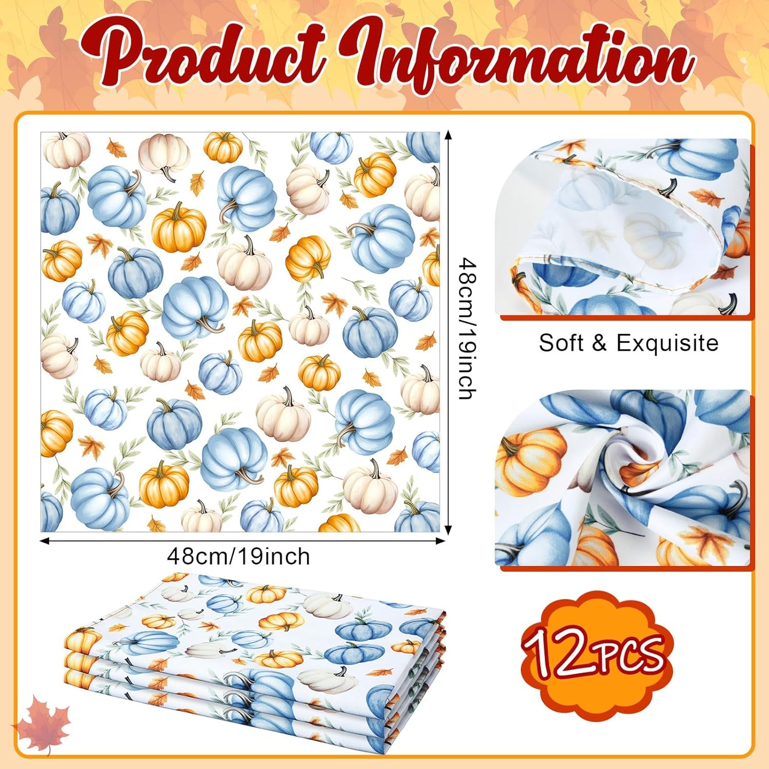 12 Pcs Fall Thanksgiving Cloth Napkins 19 X 19 Inch Happy Fall Party Decoration Autumn Dinner Washable Fabric Napkins Gifts(Thanksgiving Colorful)