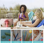 12 Pcs Reusable Boba Straws - Bpa-Free Wide Reusable Plastic Straws for Smoothies, Boba(Tapioca, Boba Pearls) & Shakes with 2 Brushes（Multicolor）