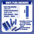 100 Pcs Expanding Plastic Anchors for Concrete 5/16" X 1-1/2" for #14 Screw or 1/4 Lag Screw Blue Anchors Drywall Wall Expansion Pipe for Hollow Walls Tile Cement Bolt Expansion Tube