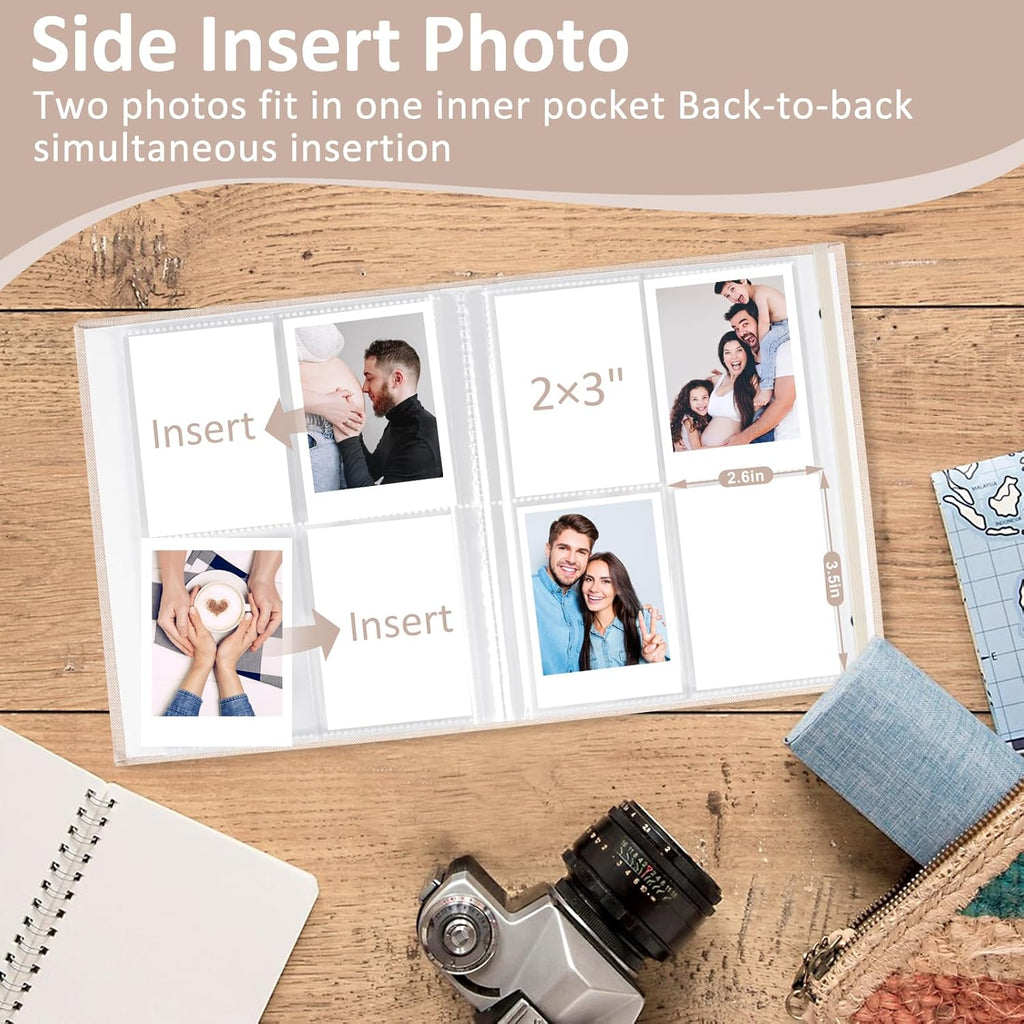 2PCS Polaroid Photo Album, 2X3 Inch Pockets Mini Photo Album for 104 Pockets Hold 208 Pictures, Linen Hardcover Polaroid Album Book for Photos Family Anniversaries Baby Vacations (Off-White)