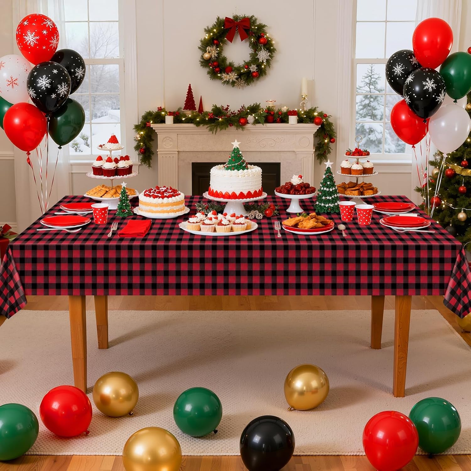 1 Pack Red Striped Gingham Tablecloths, 54 X 108 Inch Disposable Plastic Rectangle Table Covers, Waterproof Red and Black Checkered Table Cloths for Picnic, Birthday, Party, Outdoor Events