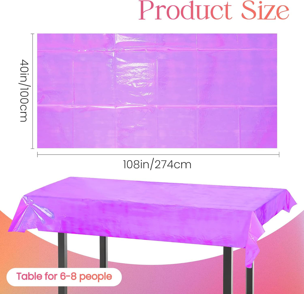 2 Pieces Purple Iridescence Tablecloth - 40 X 108“ Disposable Shiny Laser Table Cloth - Glitter Plastic Tablecloths - Holographic Iridescent Table Cover for Halloween Party Decoration, Wedding
