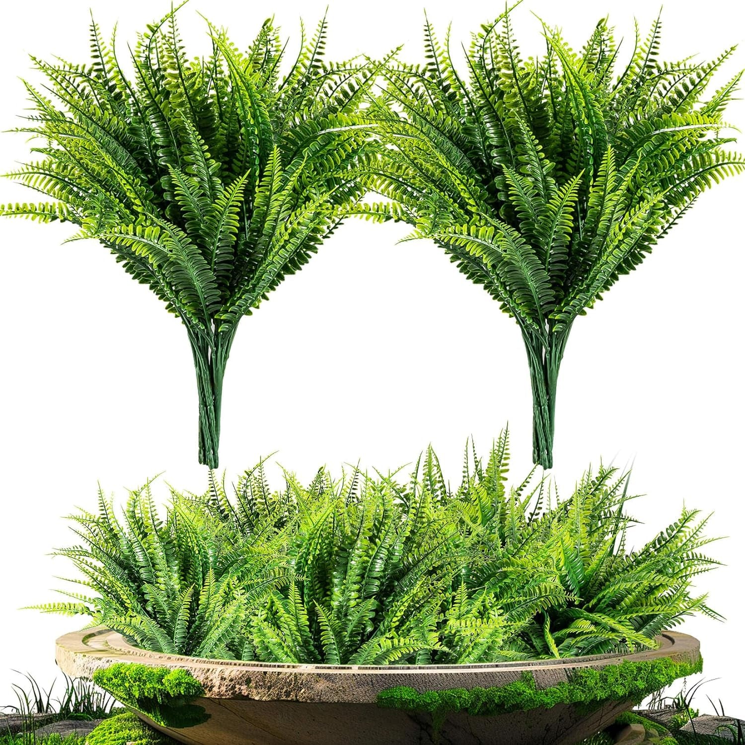 10PCS Fake Fern Outdoors - Ferns Artificial Plants for Outdoor Ferns That Look Real Boston Faux Fern Stems Indoor Nearly Natural UV Resistant Outdoor Plants Artificial for Porch Greenery Decor