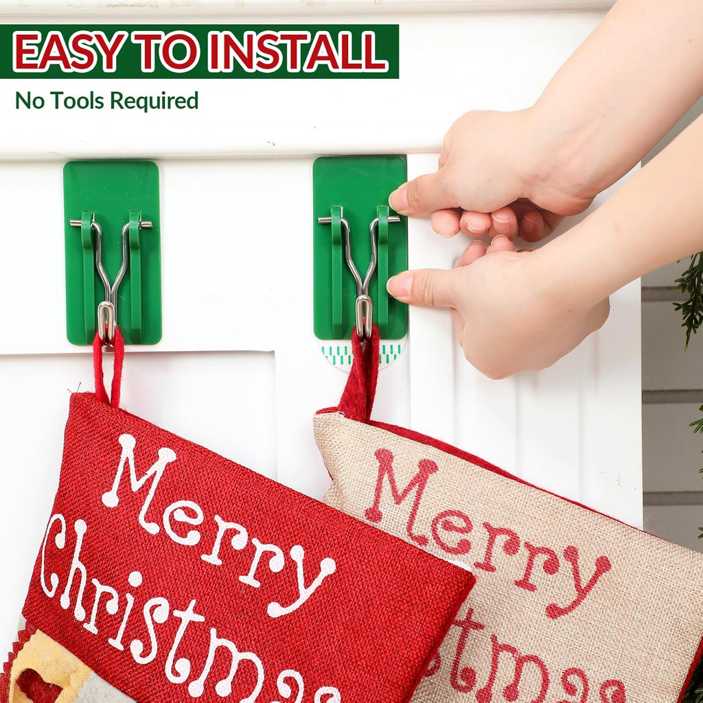 12 Pcs Christmas Green Stocking Holder Garland Hooks for Wall Christmas Stocking Holder Mantle Garland Wreath for Home Xmas Decorations Party Decor