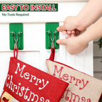 12 Pcs Christmas Green Stocking Holder Garland Hooks for Wall Christmas Stocking Holder Mantle Garland Wreath for Home Xmas Decorations Party Decor