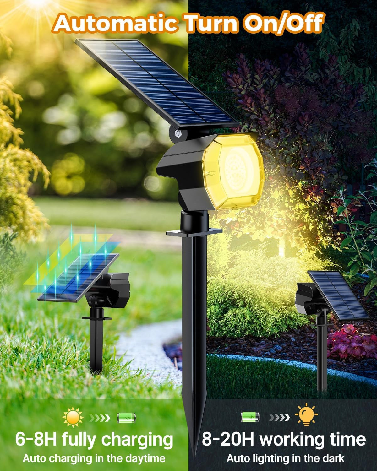 2 Pack Solar Spot Lights Outdoor Waterproof IP65, 52 LED Landscape Lights 3 Lighting Modes, Spotlights Outdoor for outside Yard Garden Tree (Warm White)