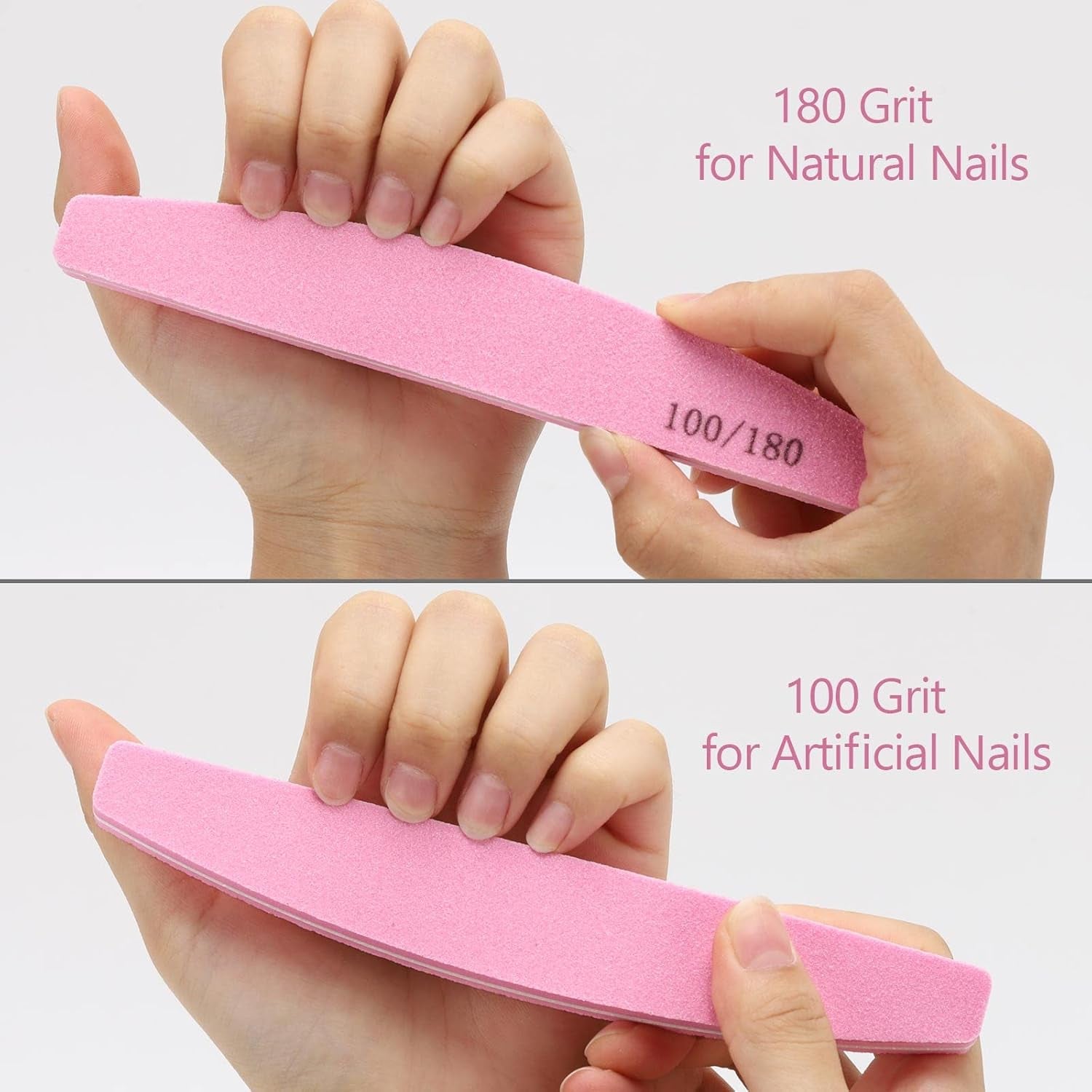 20 Pack Nail Buffers 100/180 Grit Washable Double Sided Nail Sanding Block File for Acrylic Natural Gel Nails, Pink
