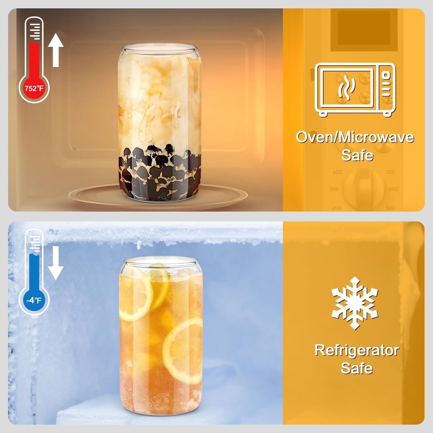 2PCS Glass Cups with Bamboo Lids and Straws, 16OZ Ice Coffee Cup, Drinking Cup Set with Wooden Lids, Home Essential Glass Tumblers for Beer, Cocktail, Tea and Latte Clear