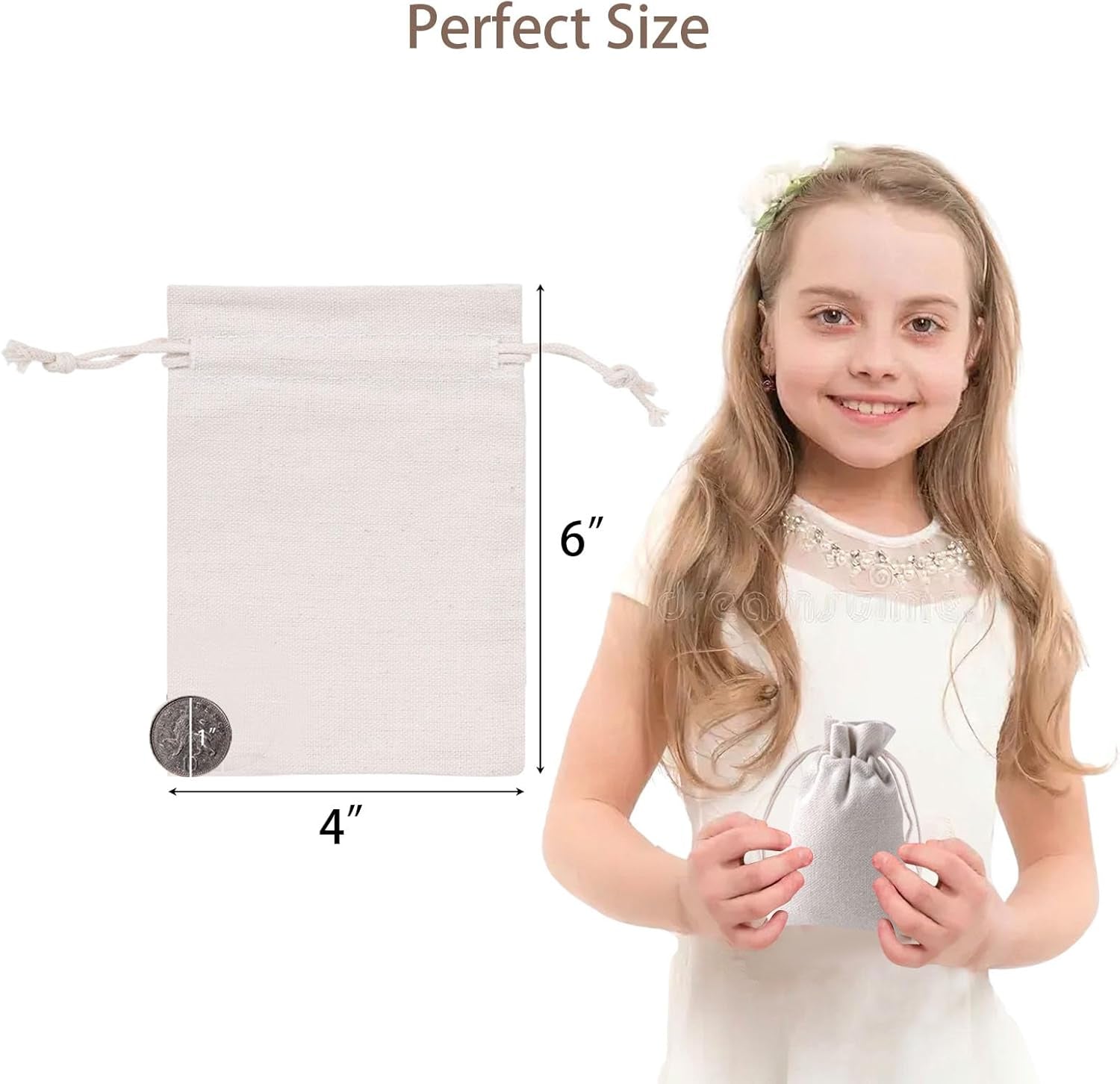 24PCS Cotton Drawstring Bags, 4 X 6 Inch Reusable Muslin Sachet Bag Coffee Tea Brew for Christmas Party Home Supplies