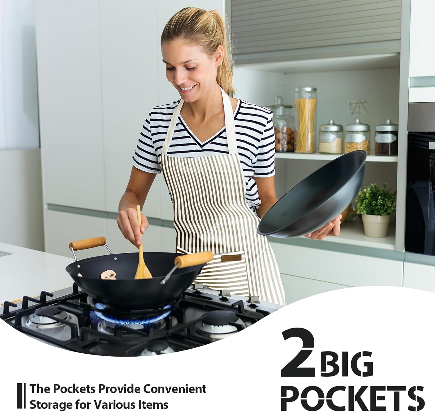 2 Pack Kitchen Aprons, Apron for Cooking with 2 Pockets, Unisex Adjustable Neck Strap Chef Aprons for Men Women