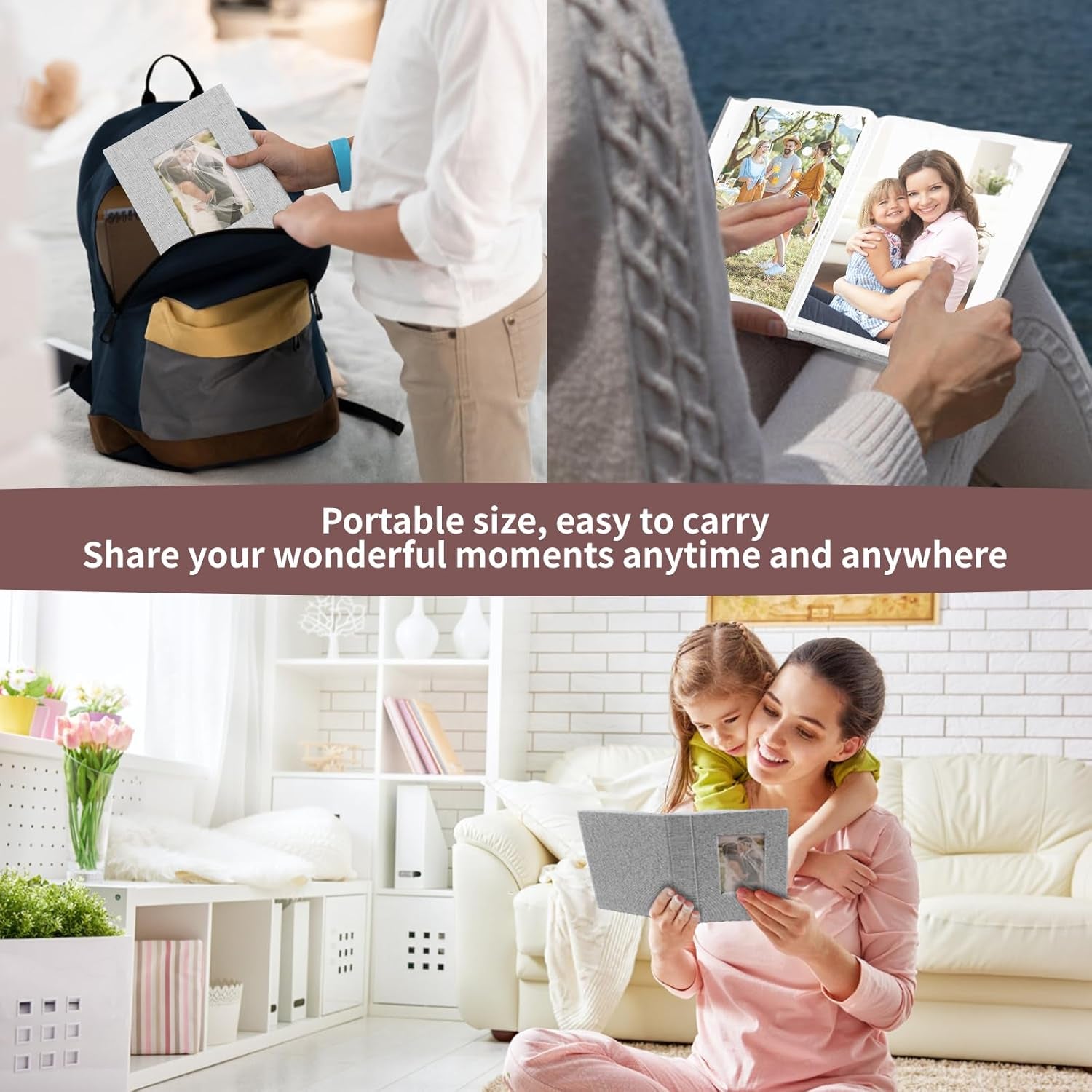 2 Pack Photo Album 4X6, Linen Cover Photo Book, Small Photo Album Book for 36 Pockets Hold 72 Pictures, Picture Book for Photos Family Anniversaries Baby Vacations（Gray)