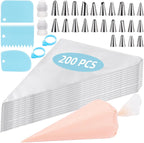 200 Pcs 12 Inch Piping Bags & 24 Tips Set, Cake Decorating Kit with Frosting Tips | Anti-Burst Pastry Bag, Scrapers & Couplers for Baking, Cupcakes, Cookies‌