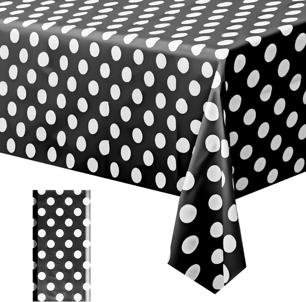 1 Piece Black Polka Dot Rectangle Tablecloth - 54X72" Decorative & Stain Resistant Table Cloth with Polka Dot Pattern, Table Cover for Halloween, Dining, Buffet, Wedding, Camping, Party