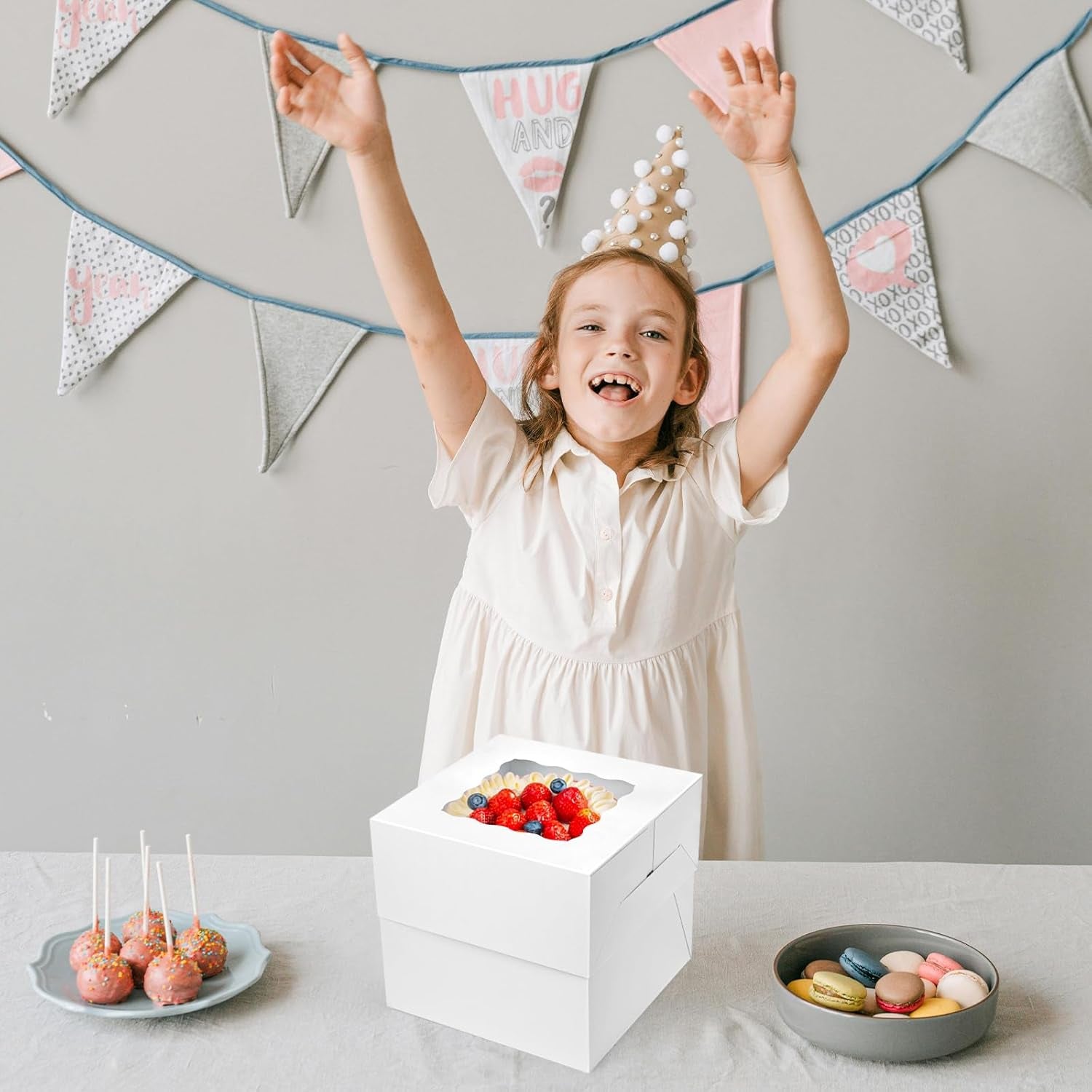 2PCS Cake Boxes with Window, 8 X 8 X 8 Inches White Bakery Boxes Square Cardboard Cake Containers for Birthday Party Wedding…