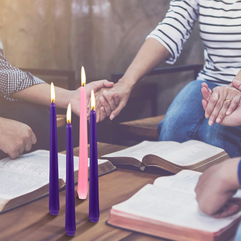 20 Pcs Christmas Advent Candle Set Taper Candles 10 Inch Purple and Pink Christmas Candles Candlesticks for Wedding Advent Home Church Holiday Decoration Party Celebrations