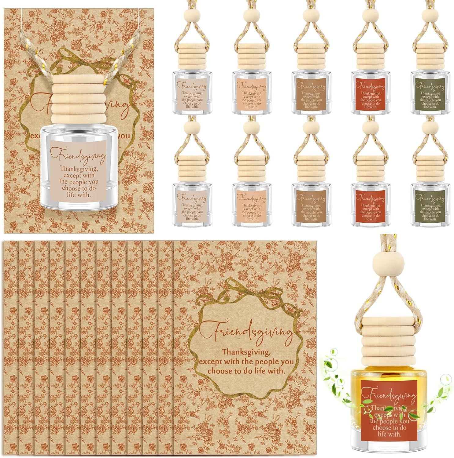 10 Set Friendsgiving Gifts Party Favor Thanksgiving Christmas Hanging Empty Car Air Fresheners Diffuser Bottle 8Ml Bulk for Essential Oil Coworker Office Employee Appreciation Gift