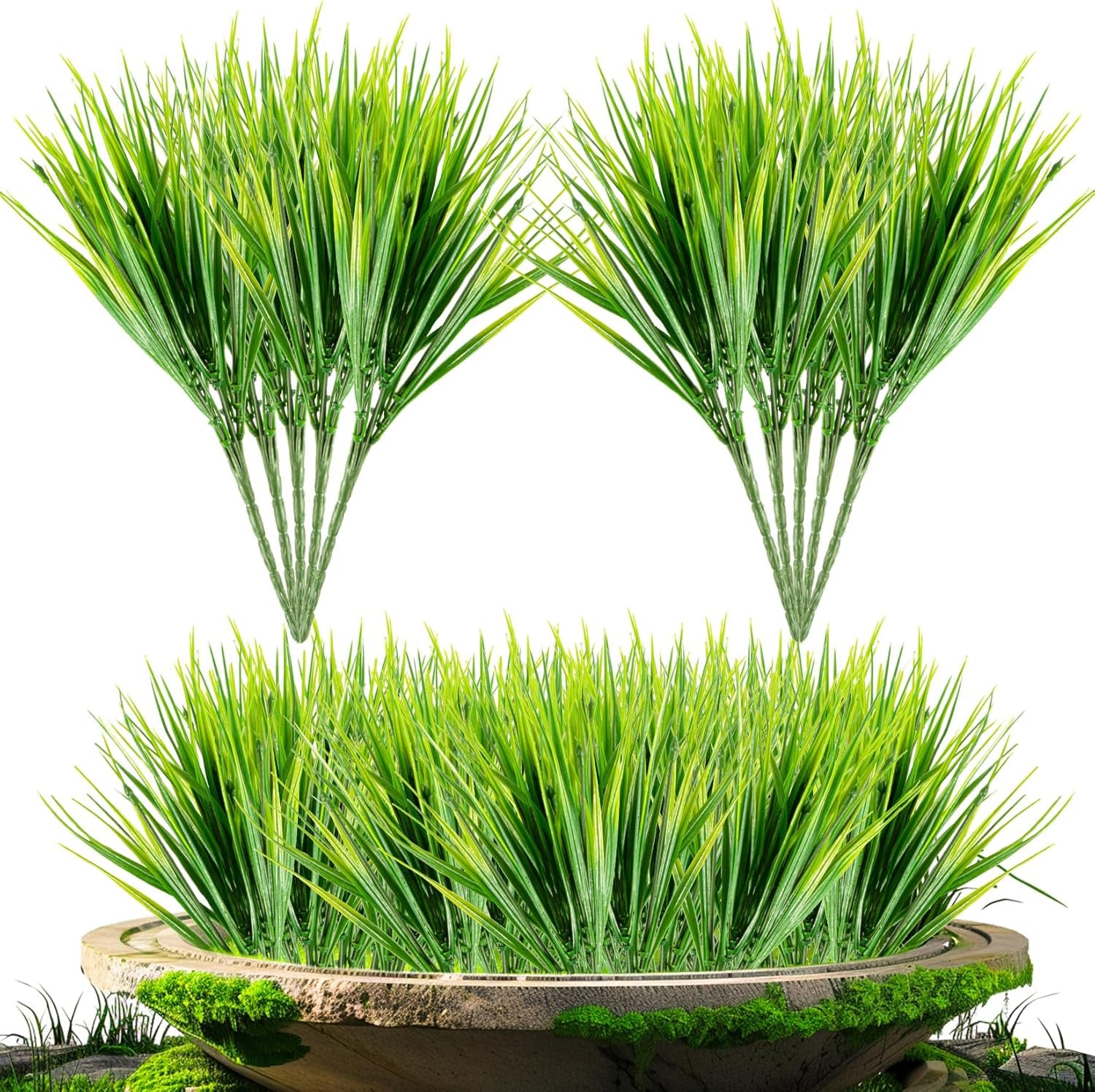 10 Artificial Grass Plant Outdoors - Faux Fake Wheat Grass Decor UV Resistant Outdoor Plants Plastic outside Weed Plant Artificial Greenery for Porch Decorative