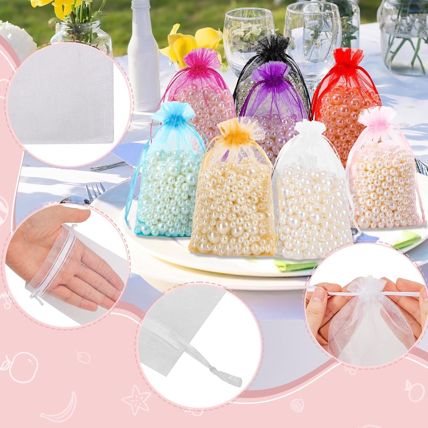 120PCS Organza Bags with Drawstring, White Sheer Gift Pouch Candy Bags for Christmas Party Favors 4 X 6 Inch