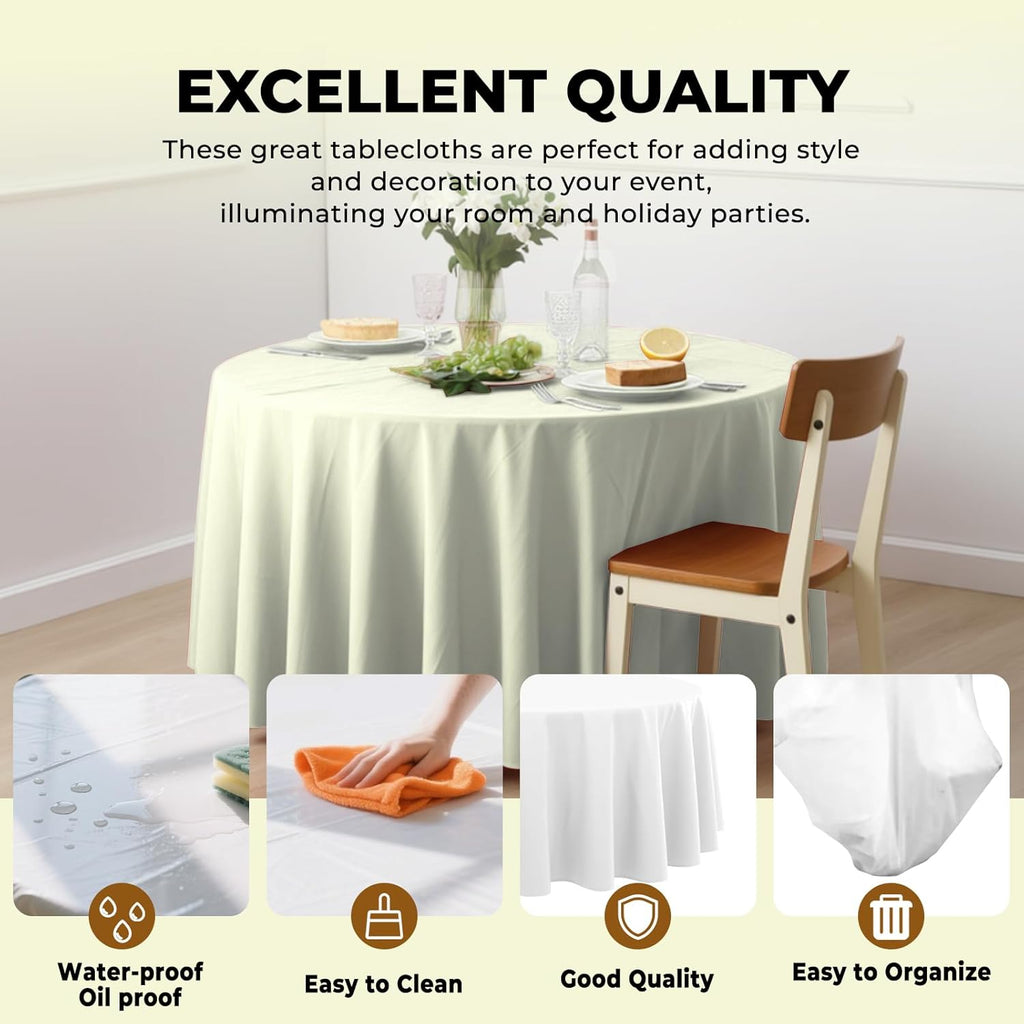 10 Pack Premium Disposable Plastic Tablecloth 84" round Table Cover for Birthdays Weddings Christmas Anniversary Buffet Table (Beige)