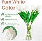 10 White Tulips Artificial Flowers - Real Touch Fake Tulips, Realistic Faux Plastic Flowers Bouquet for Home Dining Table Decoration