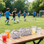 16PCS Party Favor Boxes, Soccer Goodie Bags Paper Gable Treat Snack Bags for Soccer Themed Party Decorations Supplies 6.1×3.5×3.3 Inch