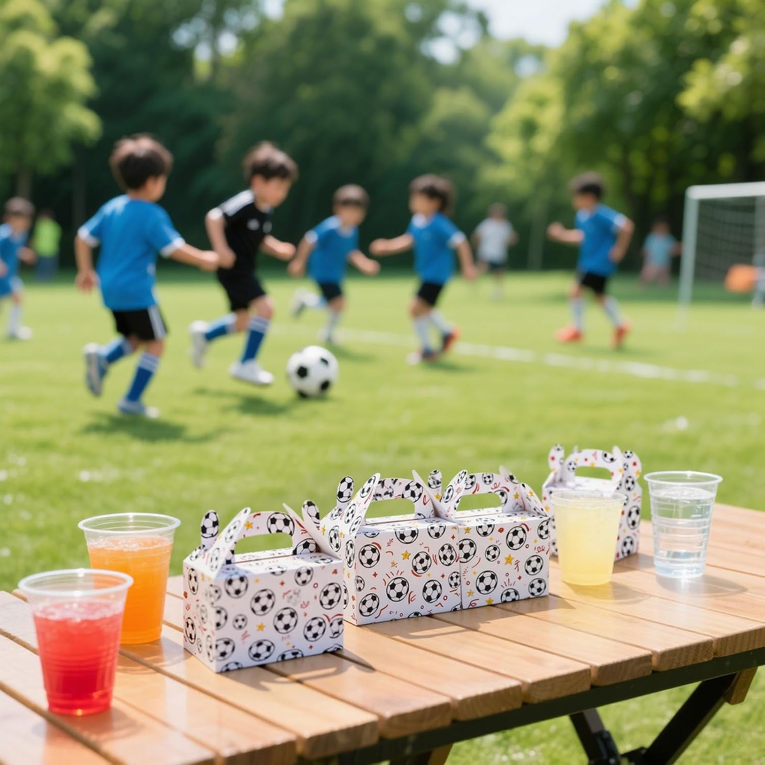 16PCS Party Favor Boxes, Soccer Goodie Bags Paper Gable Treat Snack Bags for Soccer Themed Party Decorations Supplies 6.1×3.5×3.3 Inch