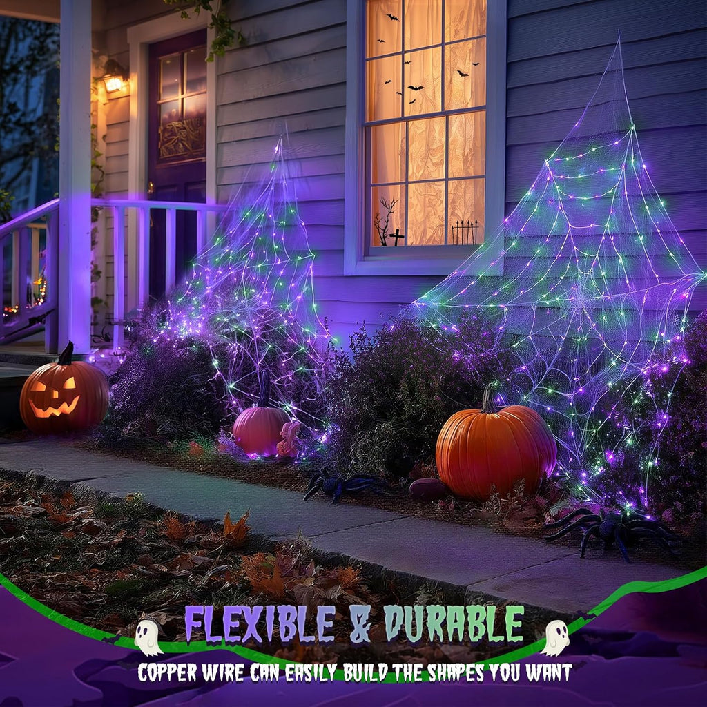 2 Pack Purple and Green Halloween Lights, Each 33FT 100 LED Solar Halloween Lights Outdoor, Waterproof Solar Fairy Light for outside Patio Yard Tree Decorations