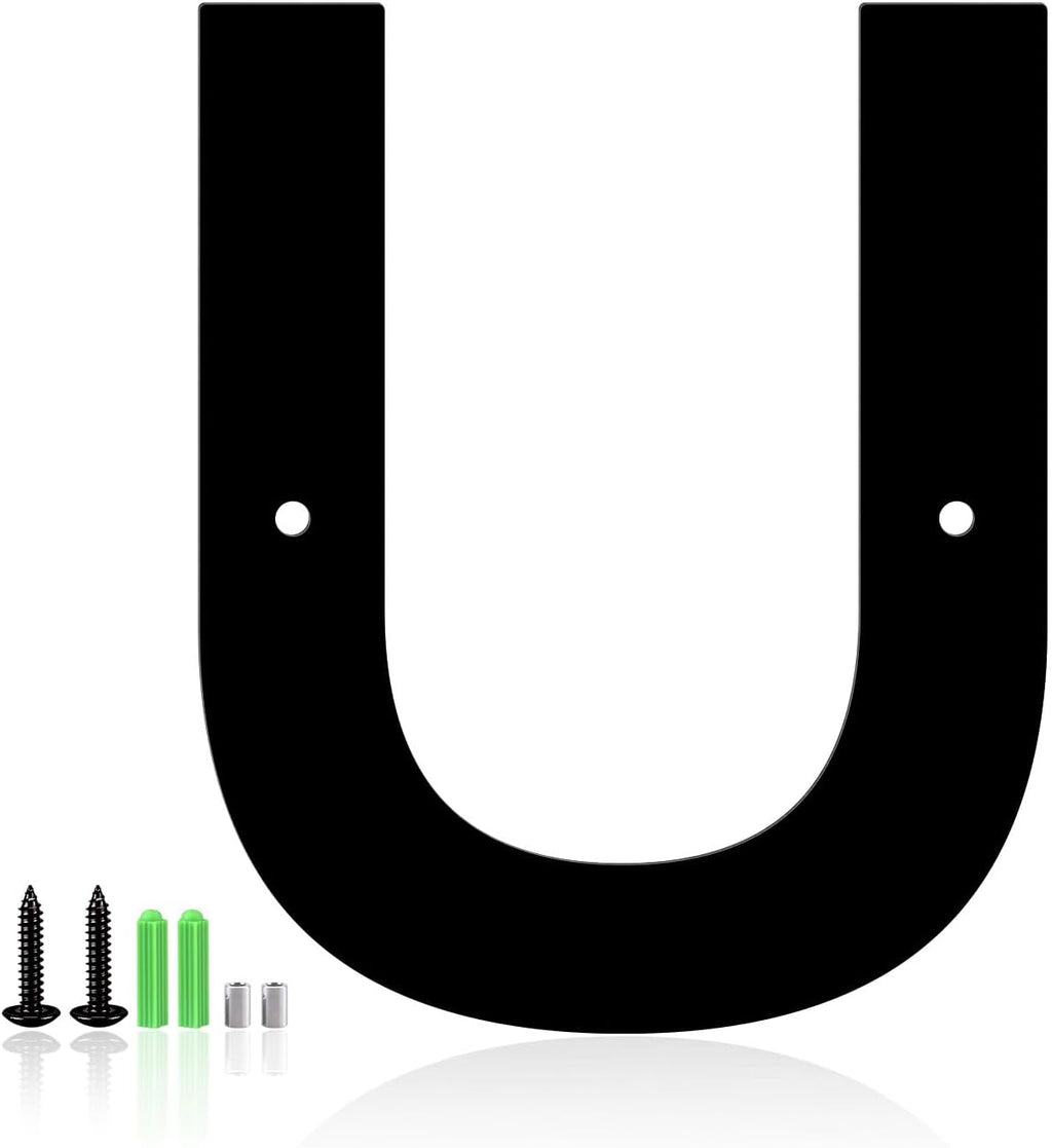 2.5 Inch Stainless Steel Floating Door Numbers and Metal Letters – Modern Black Metal House and Mailbox Numbers, Sleek House Address Plaques for Home, Apartment, and Garden Decor (U）