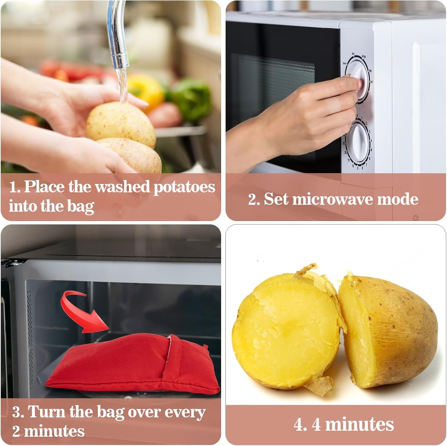 2 Baked Potato Microwave Bag - 44G Thickened Potato Bag for Microwave Small Red Potatoes Baker Baking Pouches Cooking Bags