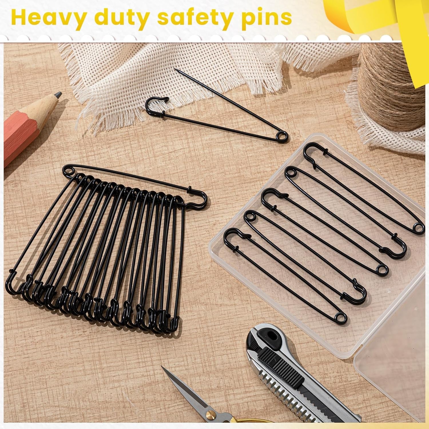 20 Pcs 5 Inch Safety Pins Heavy Duty, Black Jumbo Safety Pins Bulk, Extra Large, Oversized for Thick Fabric, Clothes, Sewing, Bags, Diaper, Blankets, Decorations