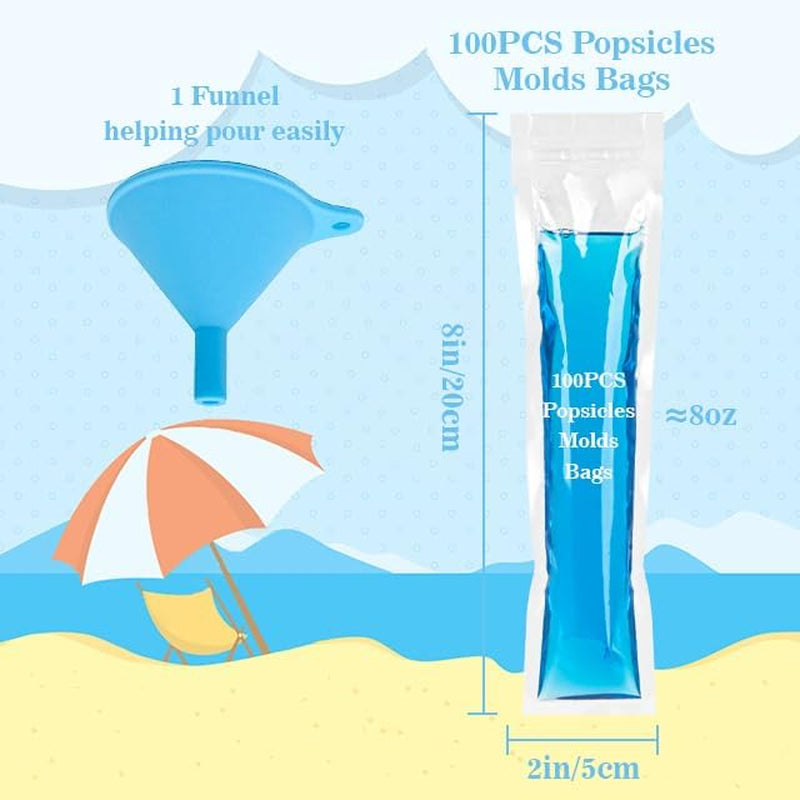 100 Popsicle Bags Sealable Bpa-Free - 230Ml Yogurt Popsicle Tubes Homemade Bolsitas Para Bolis De Hielo Ice Candy Plastic Bags Disposable Juice Alcohol Liquor Smoothie Lolly Pop Mold Party