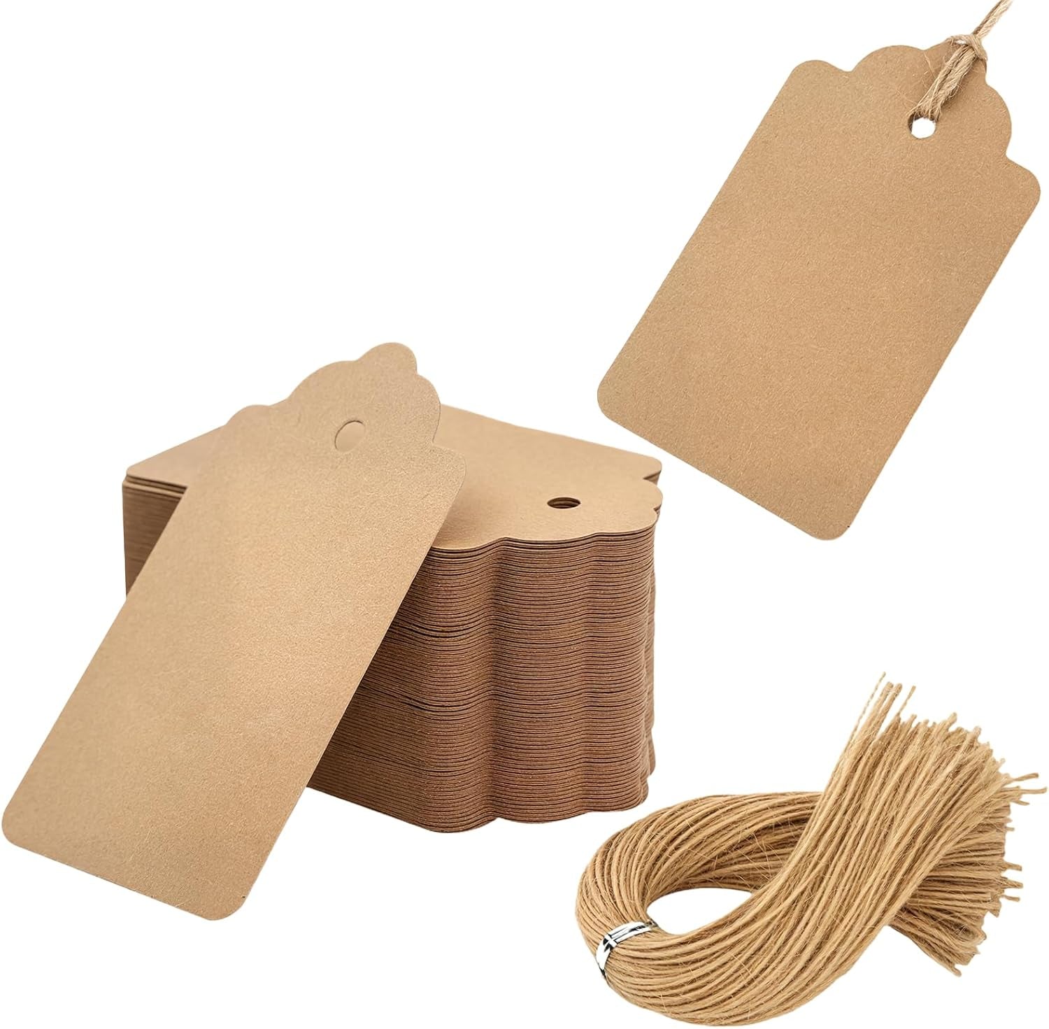 150Pcs Gift Tags with String Attached, 1.7 X 2.8 Inch Kraft Paper Hang Tags for Clothes DIY Crafts Wedding Holiday (Brown)