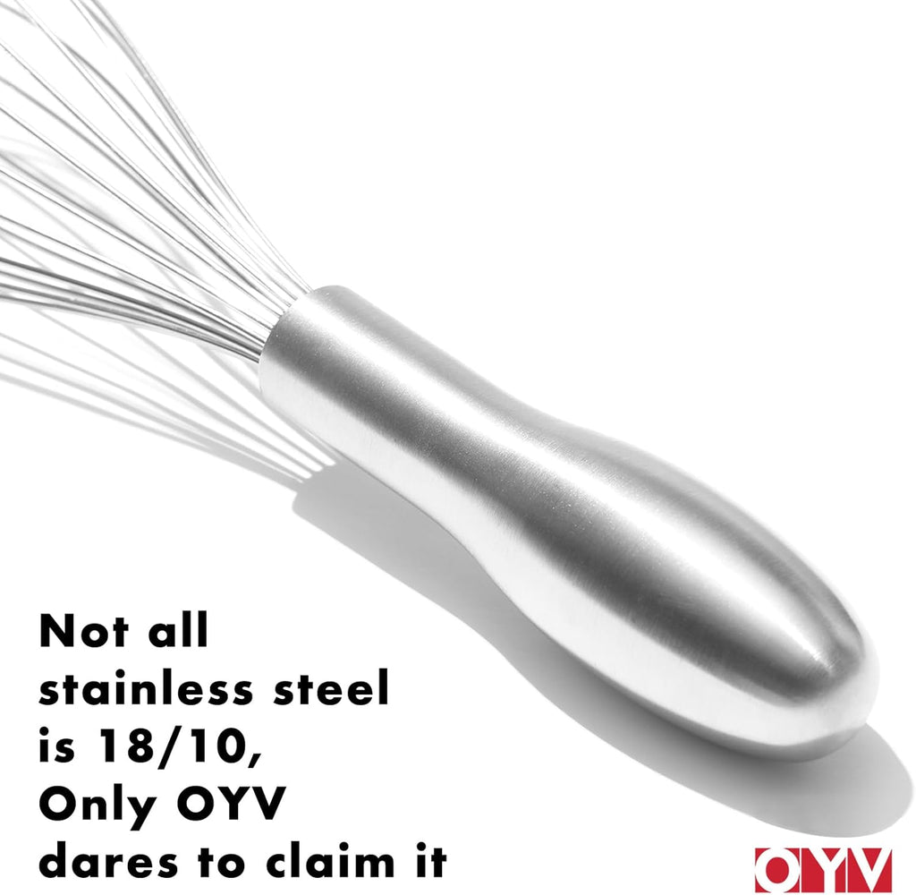 18/10 Stainless Steel Whisk, Ergonomic Handle, Dishwasher Safe Metal Whisk, Professional Whisk for Kitchen Cooking, Perfect for Blending, Whisking, Baking, and Beating, 10-Inch Wire Wisk