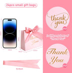 24PCS Thank You Gift Bags, 4.5X3.9X1.8Inches Mini Party Favor Bags Pink Small Candy Boxes with Ribbon Small Gift Boxes for Wedding Bridal Baby Shower Birthday Party