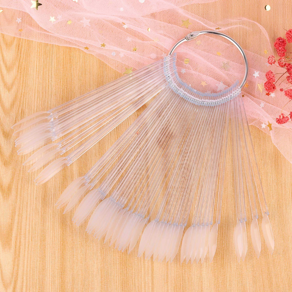 200 Pcs Oval Nail Swatch Sticks Fan-Shaped Nail Polish Sample Sticks with Metal Split Ring for Nail Color Display, Clear
