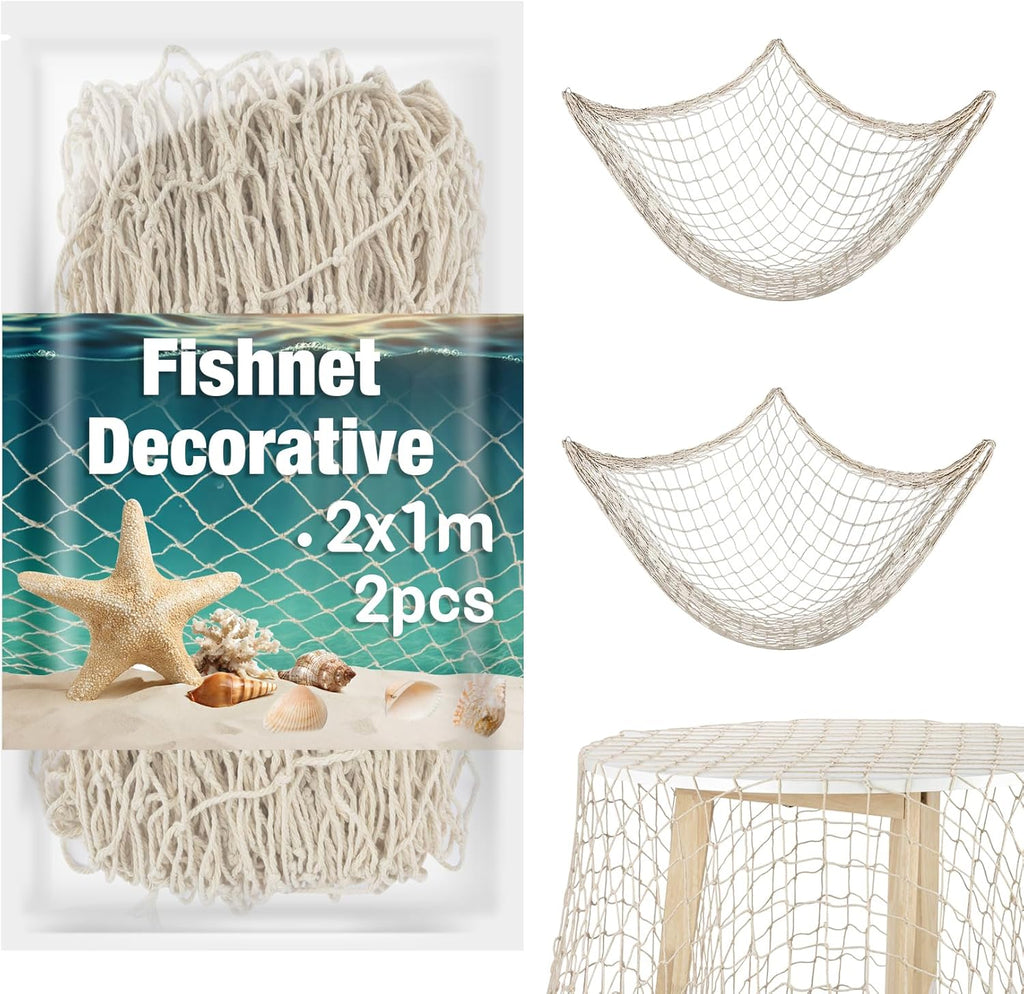 2PCS Fish Net Decorative - Fish Net Decorations Decorative Netting Nautical Fishnet Table Runner Nets Netting Fishnet Ocean Party Rope Decoration
