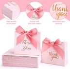 24PCS Thank You Gift Bags, 4.5X3.9X1.8Inches Mini Party Favor Bags Pink Small Candy Boxes with Ribbon Small Gift Boxes for Wedding Bridal Baby Shower Birthday Party