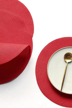 15 Inch round Braided Placemats Set of 4, Washable Heat Resistant Cotton Polyester Circle Place Mats for Kitchen Dining Table - Red