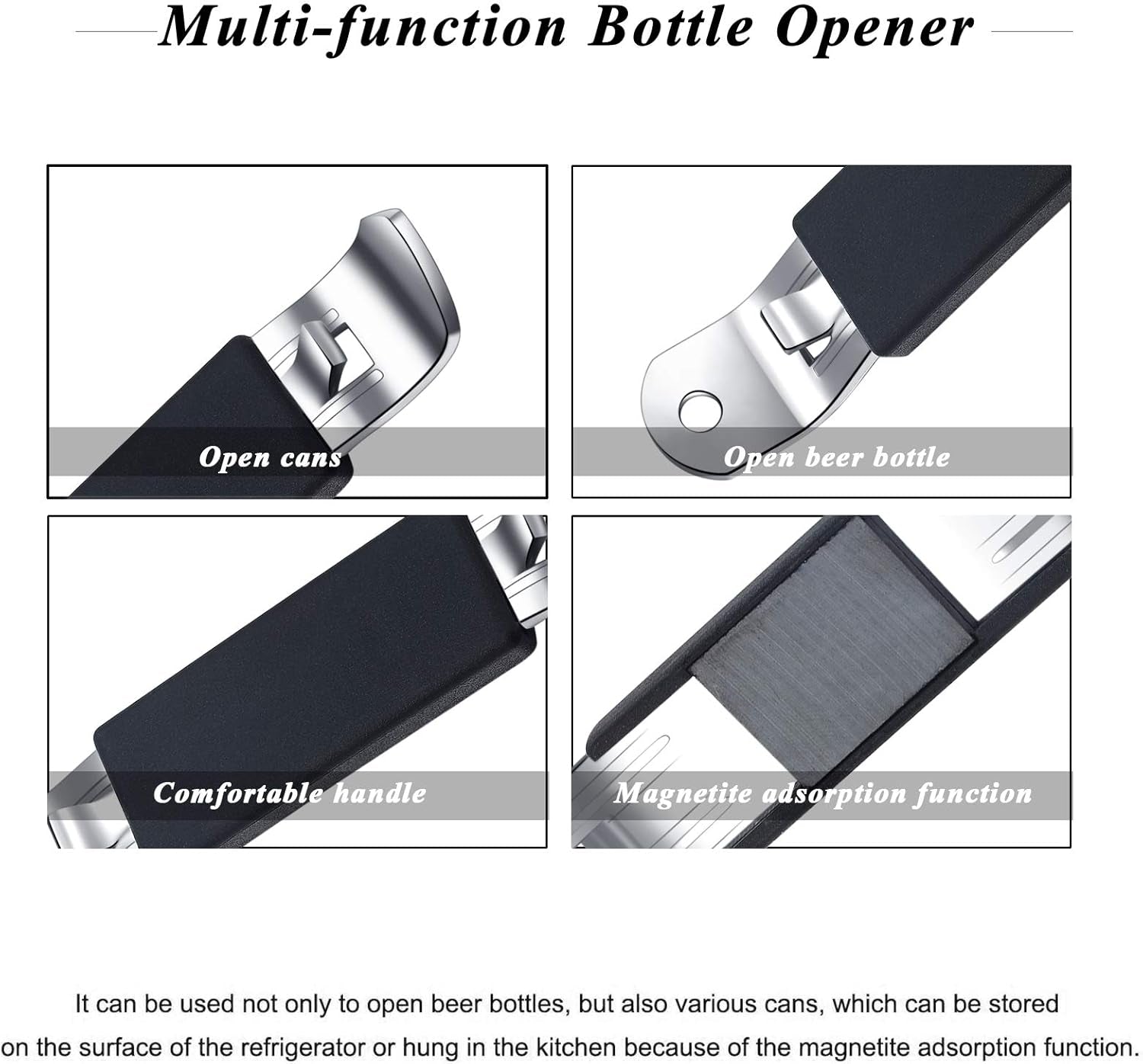 3-Piece Magnetic Bottle Openers - Stainless Steel Can Opener & Bottle Opener with Magnet & Can Punch, Compact & Convenient for Camping or Traveling