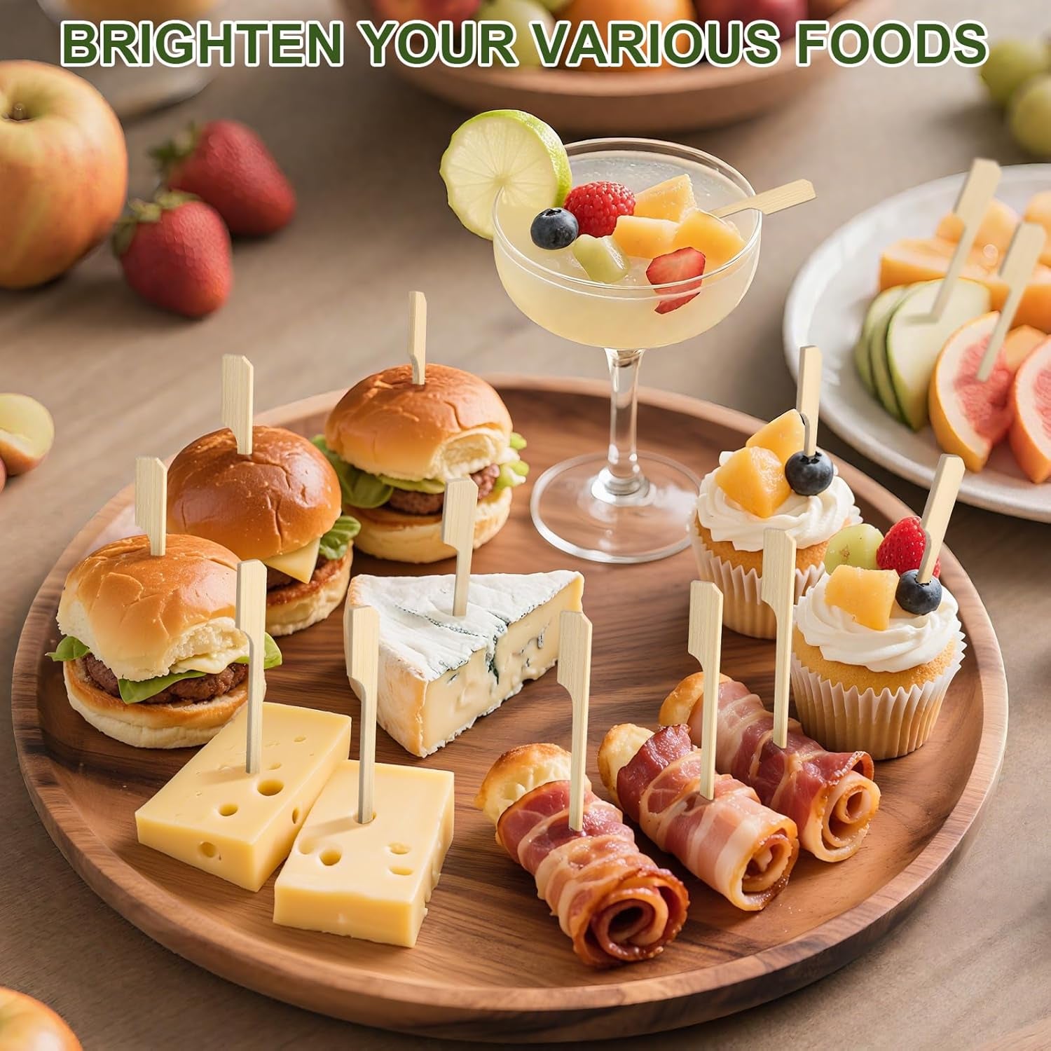 200 Cocktail Picks, 3.5 in Small Bamboo Skewers for Appetizers, Cupcake Topper Sticks, Flat Paddle Wood Fancy Toothpicks for Appetizers Drinks Food Sandwich Fruit Charcuterie Boards Accessories Party