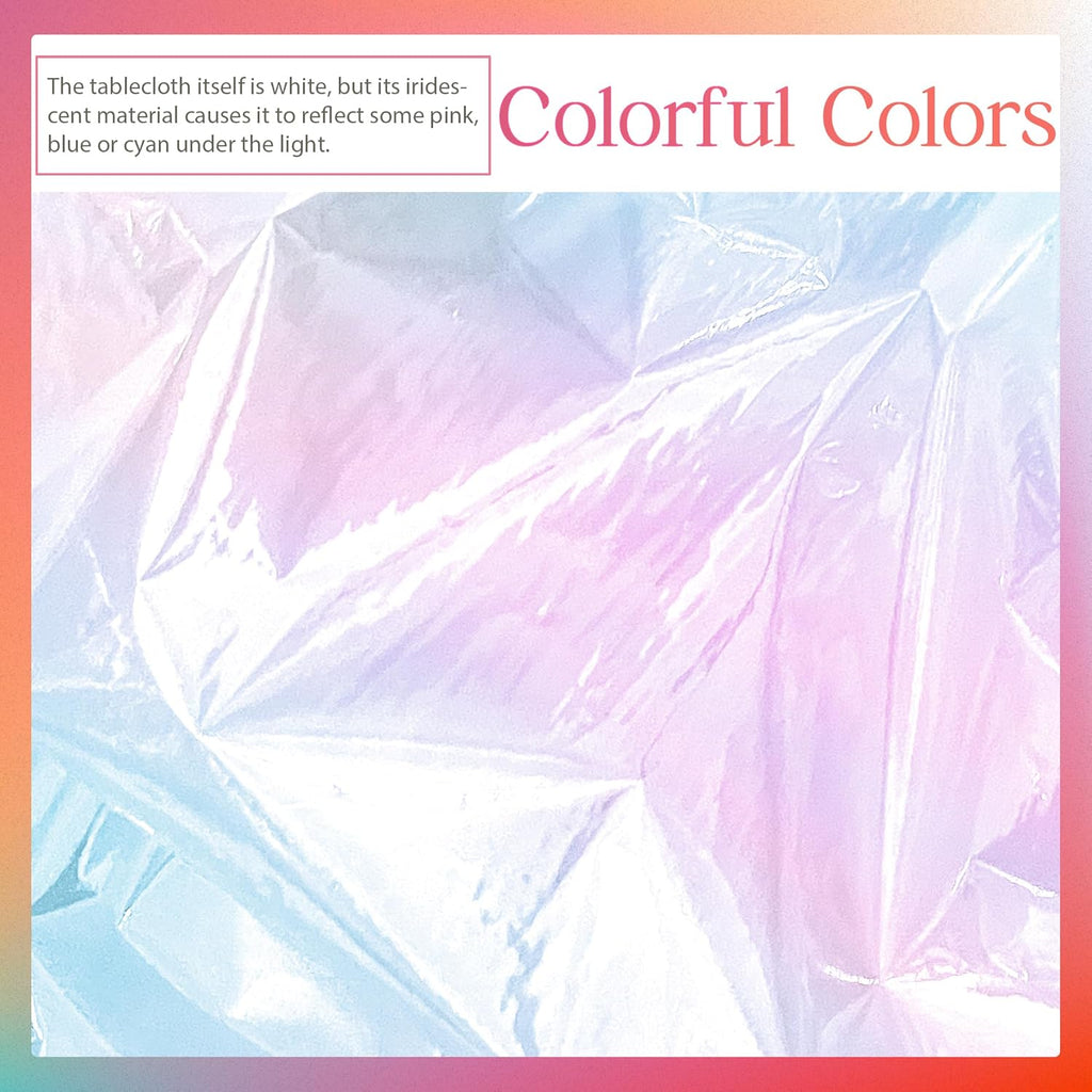 2 Pieces Iridescence White Tablecloth, 40 X 108“ Disposable Shiny Laser Table Cloth, Glitter Plastic Tablecloths, Holographic Iridescent Table Cover for Party Decoration, Wedding and Banquet