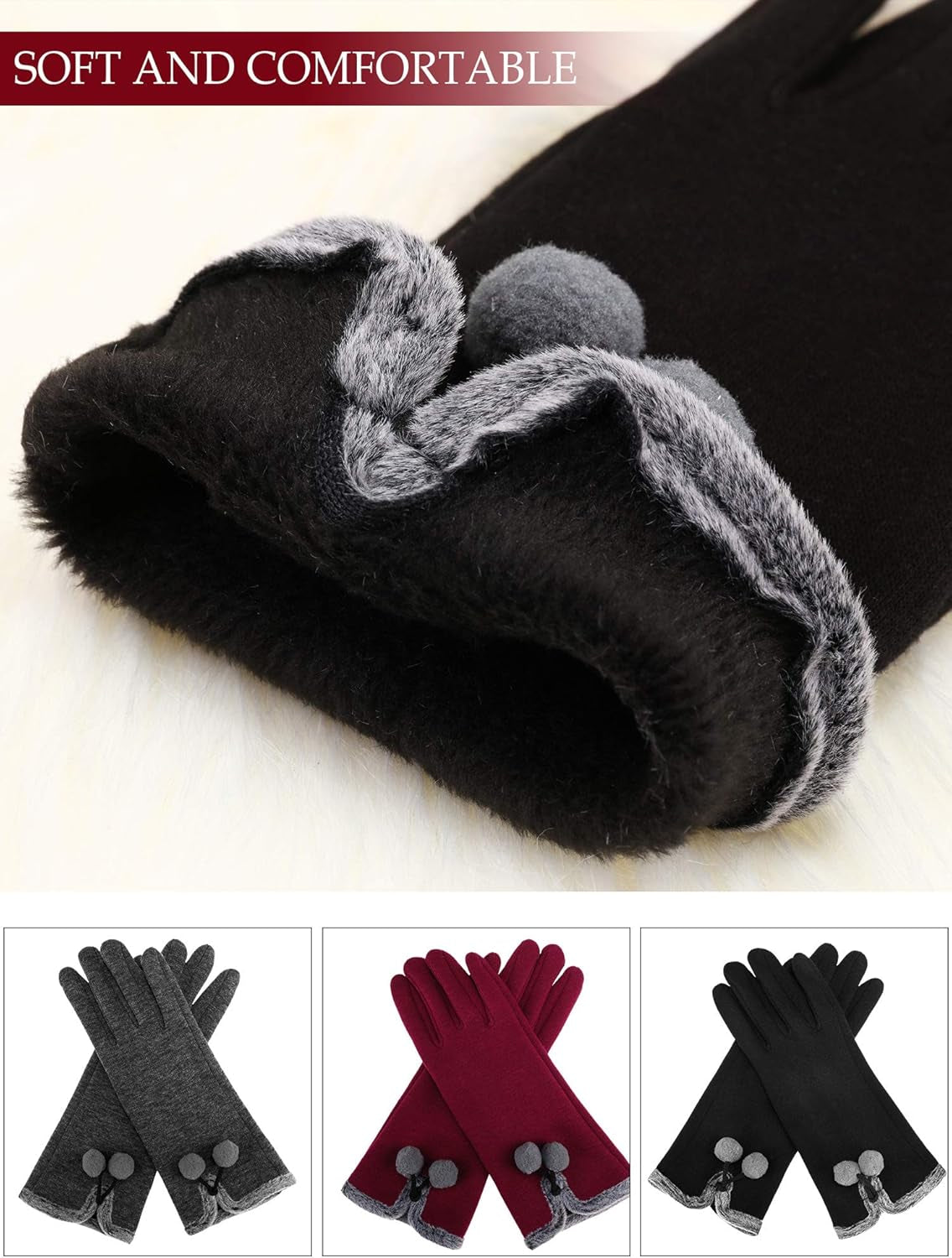 3 Pairs Women'S Winter Warm Gloves Touchscreen Gloves for Winter